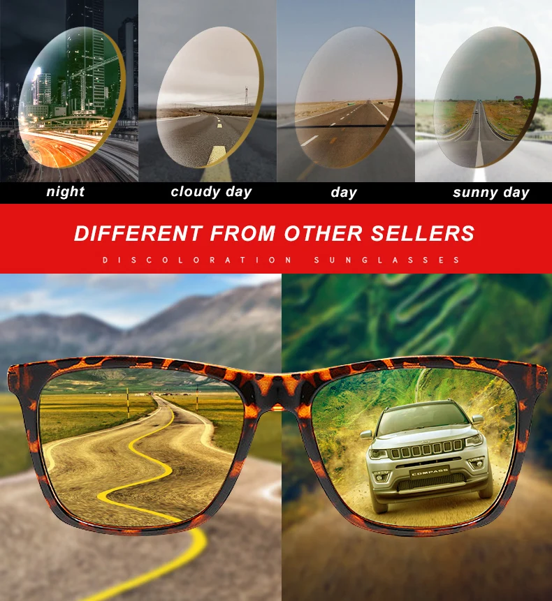 LIOUMO Quadratische Sonnenbrille Photochrome Polarisierte Brille Männer Frauen Tag Nachtsicht Sichere Fahrbrille Gelbe Linse zonnebril – Detail 4