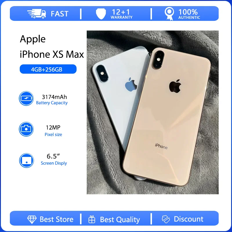 

Apple iPhone XS Max 4G Face ID Mobile Phone Original Used Unlocked 6.5" 64/256GB ROM Hexa-core IOS 12MP Camera Smartphones