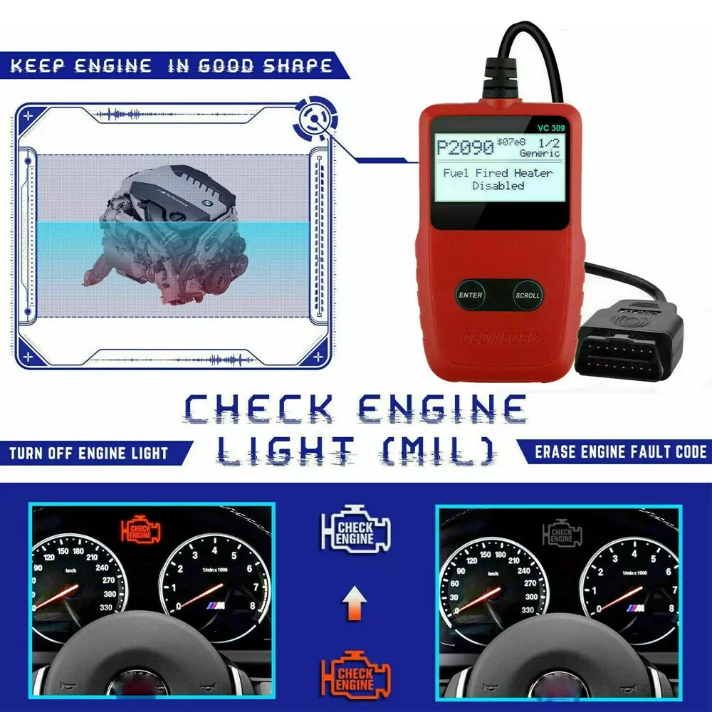 ANCEL VC309 Automotive EOBD OBD2 Scanner Car Diagnostic Reset Tool Engine Fault Code Reader for Mercedes Opel BMW Renault Fiat 3