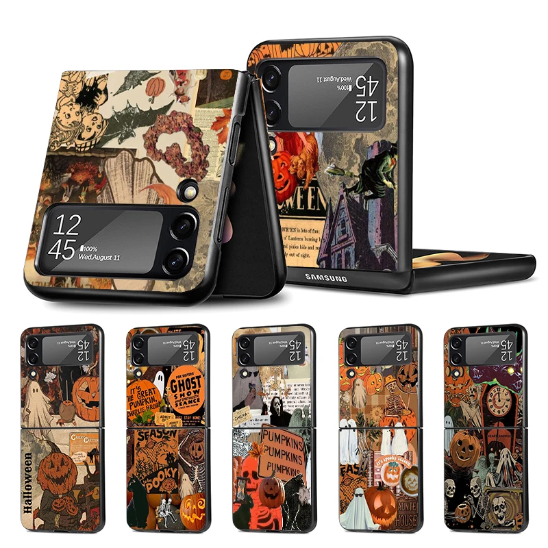 Ottobre Autunno Halloween Spettrale Zucca Z Flip 4 Z Flip 4 Phnoe Custodia Per Samsung Z Flip 3 5 5G Black Hard Shell Galaxy Zflip3 Zfli