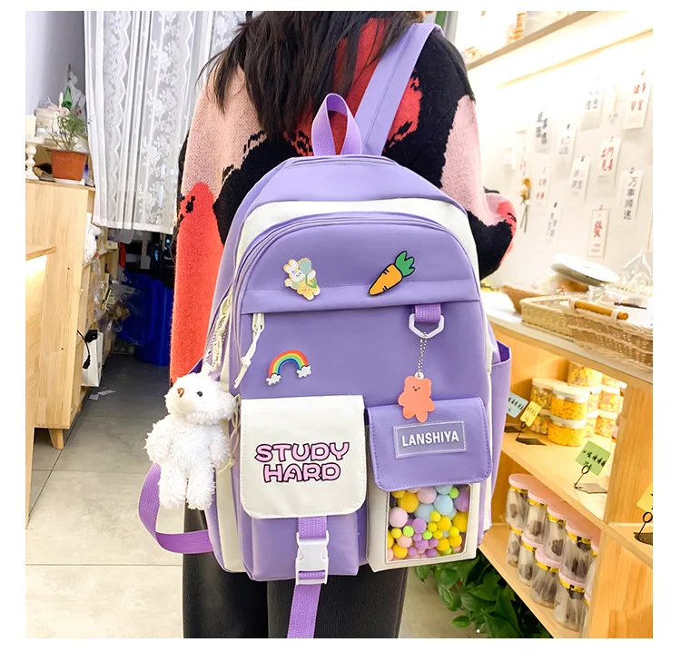 Nylon Packback Bags Women Bag Set with Pencil Bag Lunch Box Backbag 2022 New Student Shoulder Bag for School stylish eco friendly backpacks