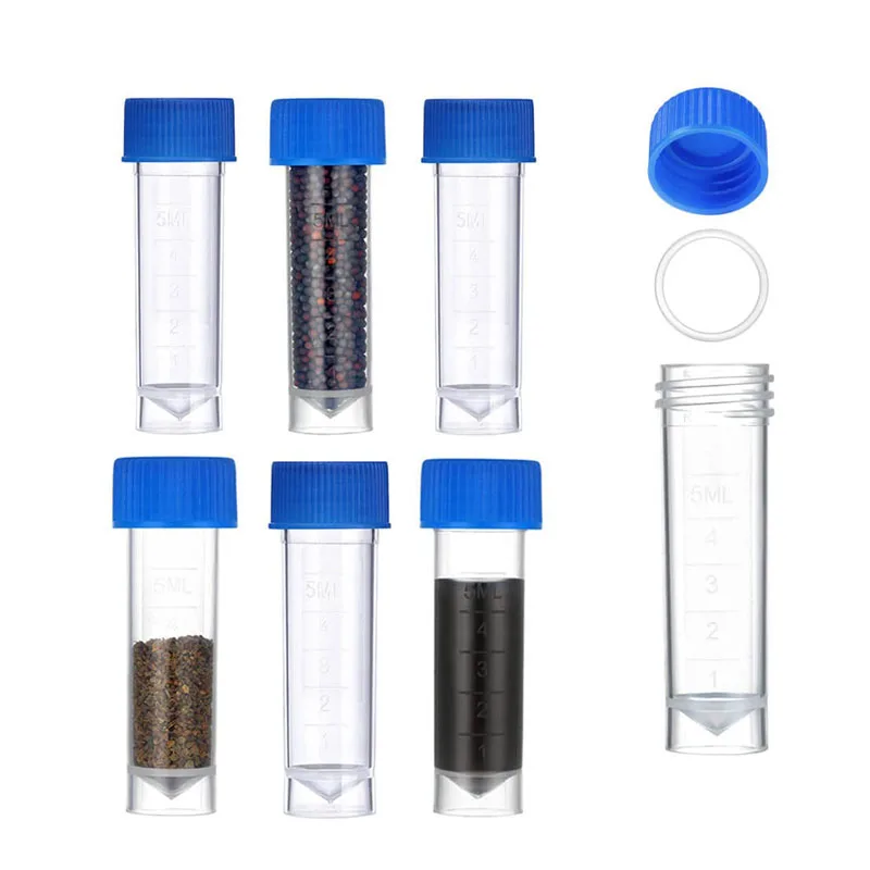 50pcs 1-10ml Mini Flat Bottom Plastic Graduated Freezing Bottle Plastic Tube Nut Cosmetic Travel Lotion Storage Container Plastic Test Tubes Mini Perfume Bottles
