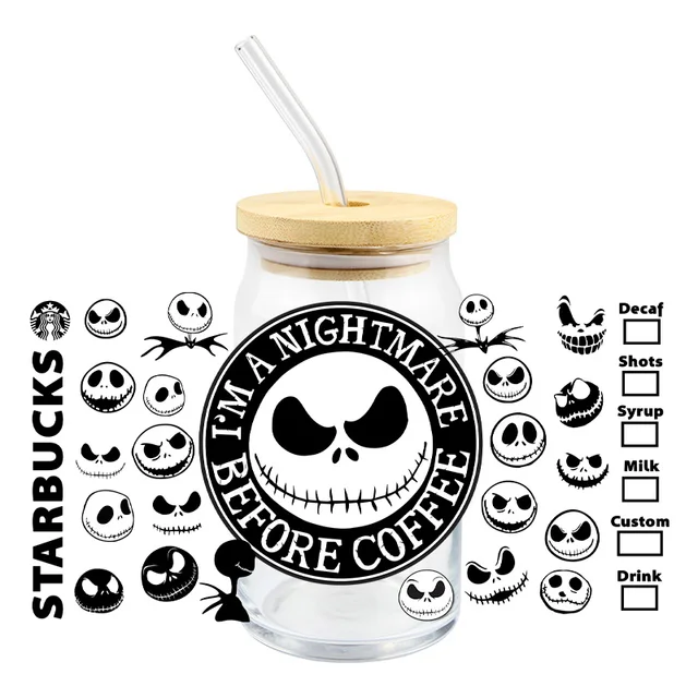할로윈 유령 3D 전송 스티커 컵 랩 데칼, UV DTF 방수, 16oz 텀블러 랩, 전송 스티커 도매