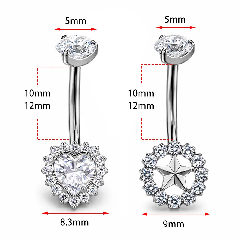ZOOR ASTM F136 Titanium Summer Sexy Belly Button Ring Piercing 14G Star Heart Female Thread Jewelry Body Belly Piercing 5