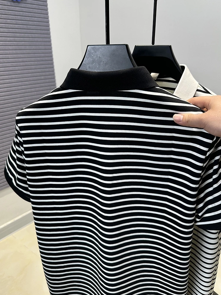 High end brand embroidery men short sleeve polo shirt fashion black white striped summer comfort breathable youth trend T-shirt 17 S6e8f91aa4c654330bd433e4cc0ef2305f