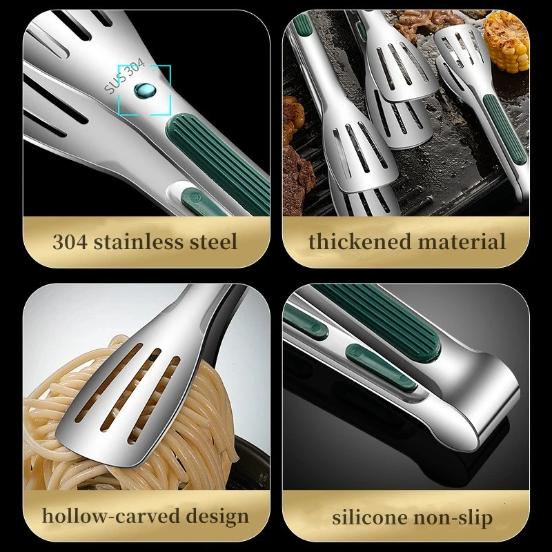 7/9/12inch kitchen tongs 304 stainless steel grill tongs for cooking BBQ non-slip salad clips tong kitchen accessories stainless steel tongs