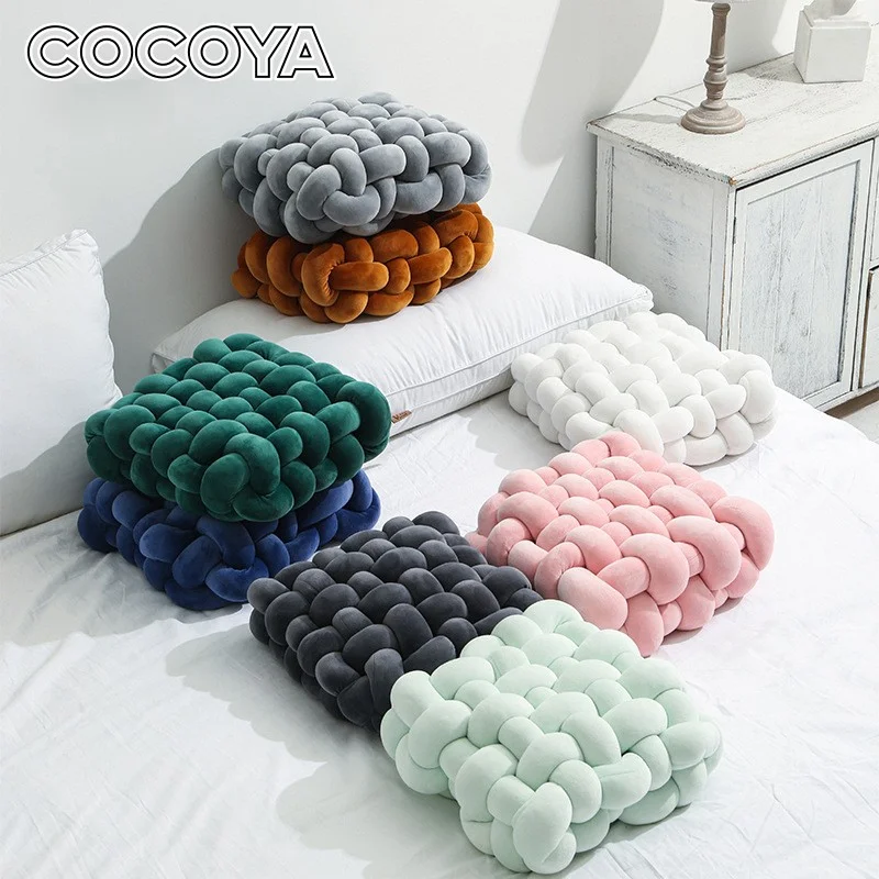 

Soft Plush Knot Cushion for Living Room Sofa Pillow Solid Color Square Hand Woven Throw Pillows Nordic Plaid Seat Cushions Decor