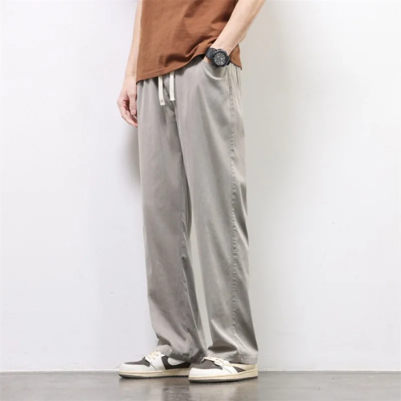 

Summer Streetwear Pants Men Stretch Loose Drawstring Elastic Waist Korea Jogger Sports Casual Long Trousers Male