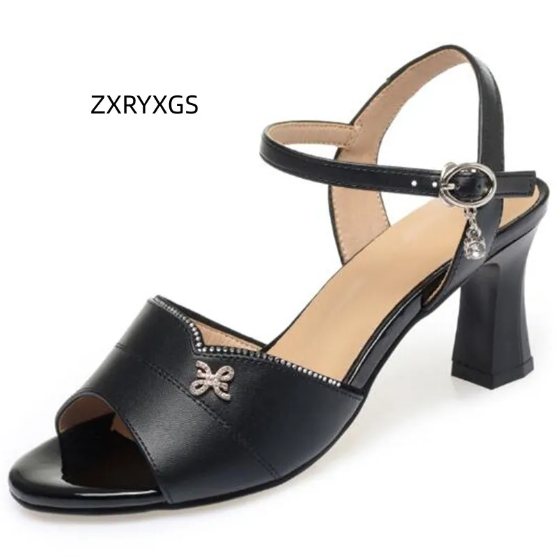 

ZXRYXGS Summer Rhinestone Soft Cowhide Fish Mouth Sandals Fashion Shoes High Heel Sandals 2023 Summer Shoes Woman Sandal Shoes