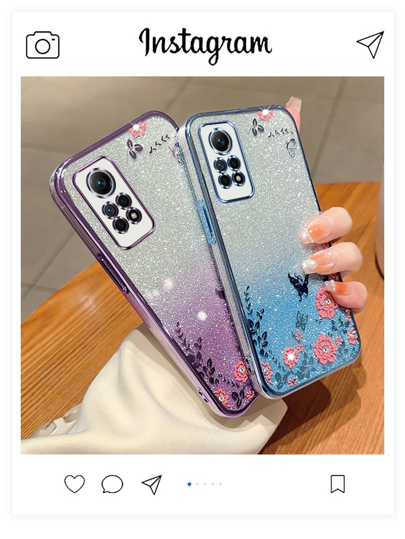 Glitter Butterfly Flower Phone Case For Xiaomi Redmi Gradient_voghion.com