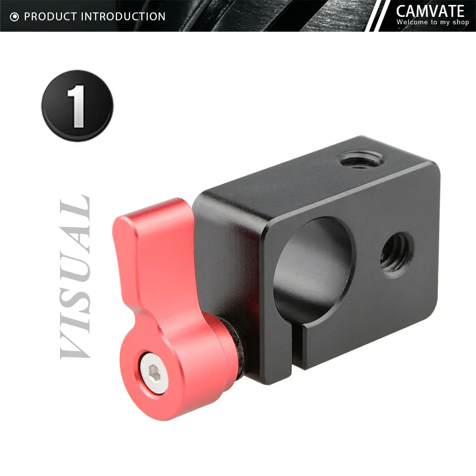 15mm Single Rod Clamp Adapter With Adjustable Khumbscrew & 1/4" Threaded Holes F