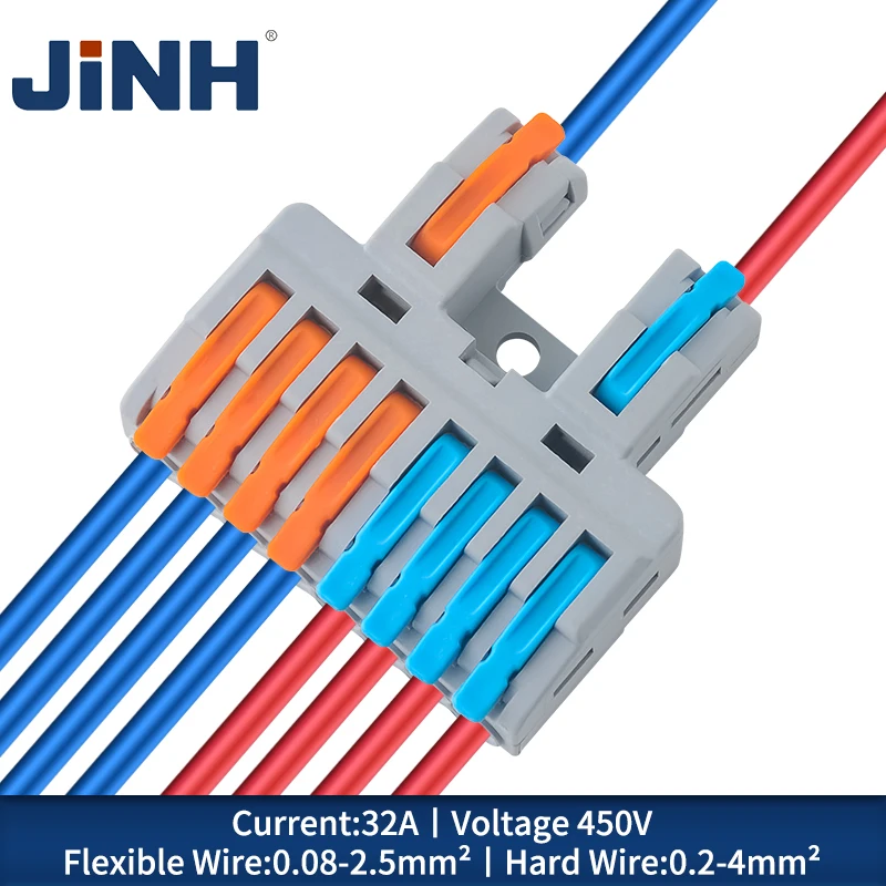 JINH CMK 422 Quick Lever Wire Connectors 2 in 4/6/8 Out Universal Spliter Cable Spring Butt Home Terminal Blocks Blue and Orange
