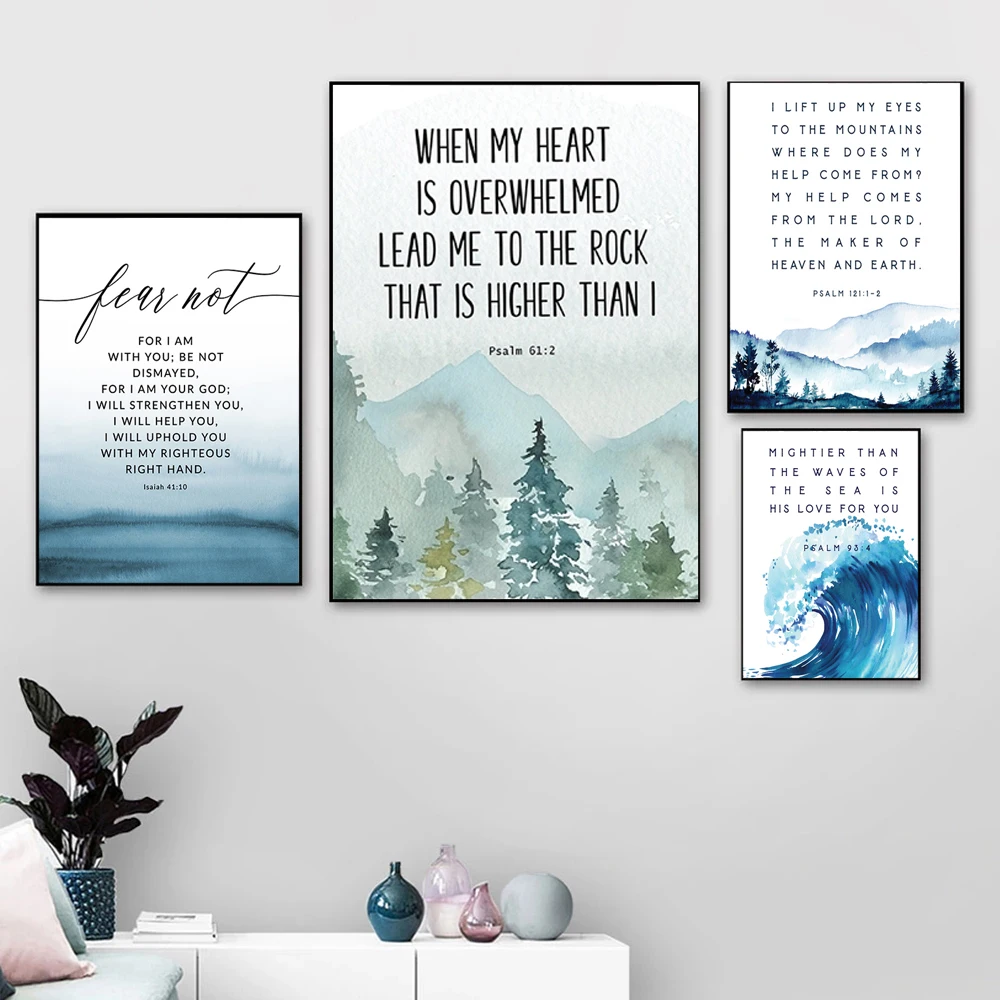 Christian Wall Pictures Psalm 121 Bible Verse Quote Canvas Painting Scripture Wall Art Prints Baptism Gift  Faith Poster Decor