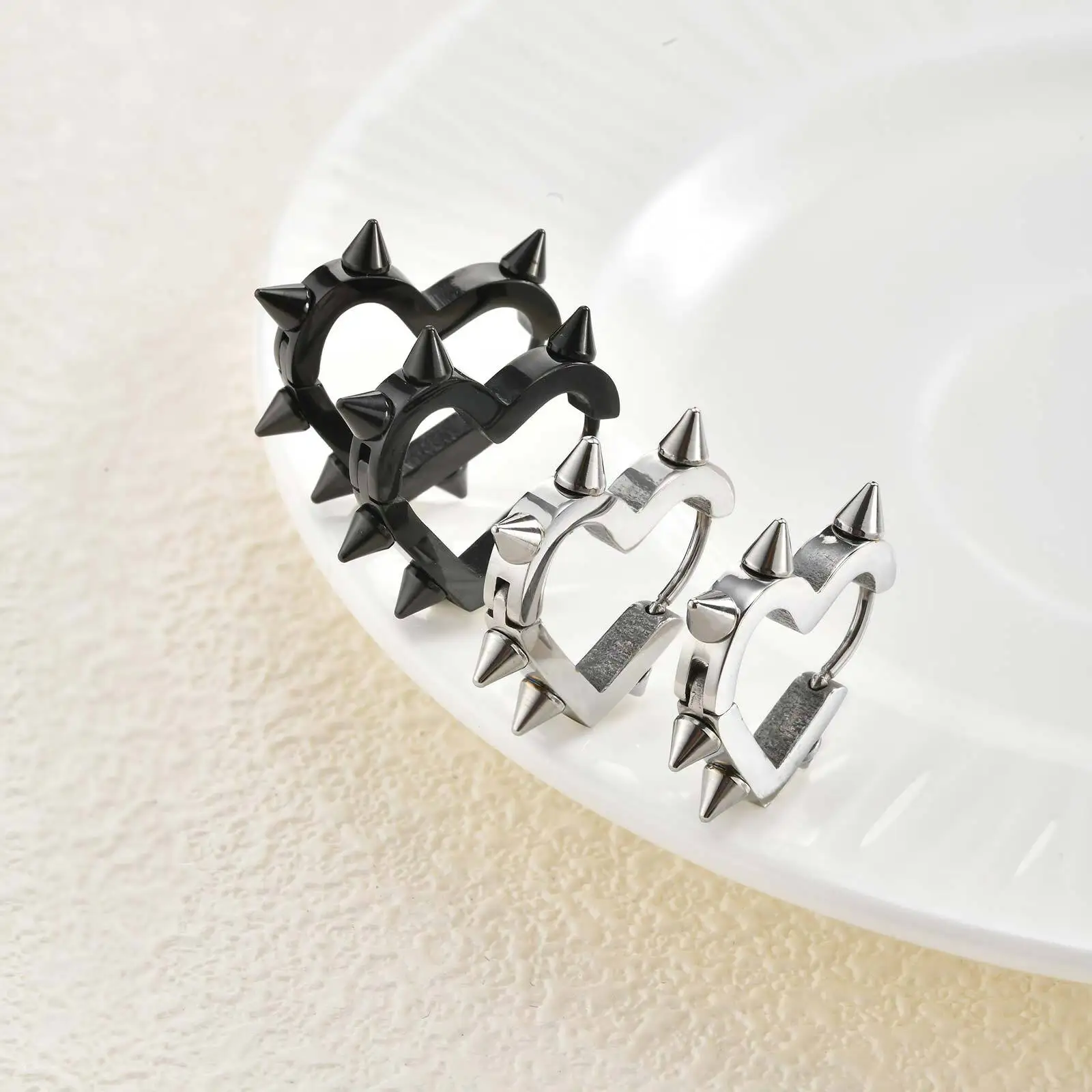 Heart Shaped Rivet Earrings for Men Women,Gothic Stainless Steel Huggies Hoop Earring,Unisex Jewelry Halloween Gift