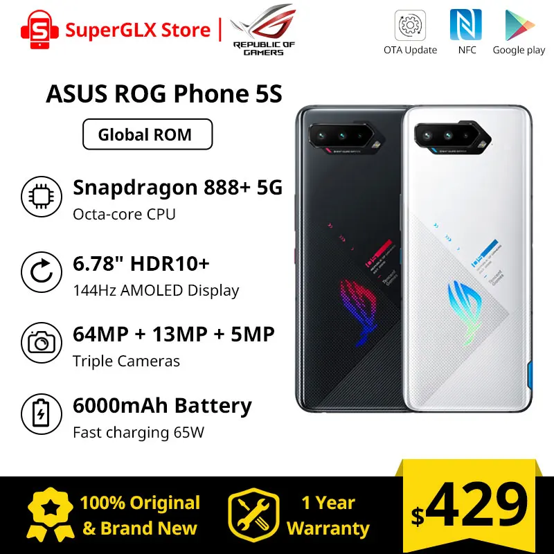 Global Rom Asus ROG Phone 5s ROG 5S 5G Gaming Phone 144Hz Display Snapdragon 888 Plus 6000mAh Fast charging 65W Smartphone фото