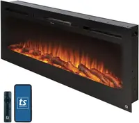 Smart Electric Fireplace - Border 50 "wide Wall Recessed 30 Realistic EmberColorsFlame Options 1500w Heater W/Thermostat - Black 1