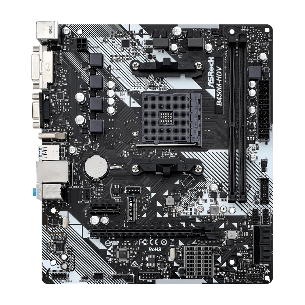 ASROCK B450M-HDV R4.0 AMD B450 Motherboard AM4 Support Ryzen 5