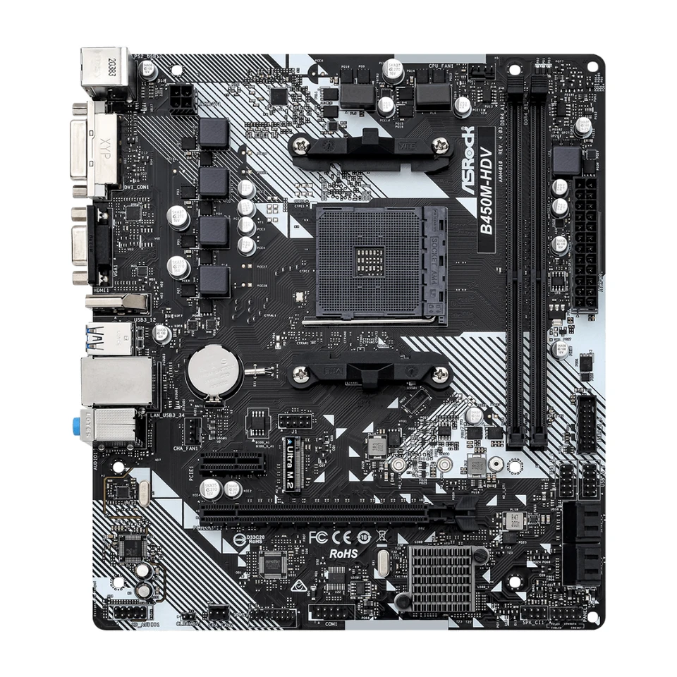 ASROCK B450M-HDV R4.0 AMD B450 Motherboard AM4 Support Ryzen 5