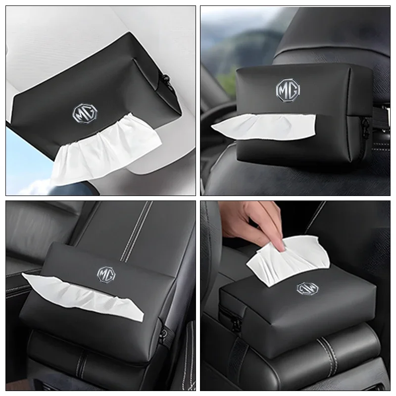 가죽 자동차 티슈 박스 홀더 시트 백 걸이형 수납 가방 MG ZS HS MG5 MG6 MG7 헥터 인테리어 장
