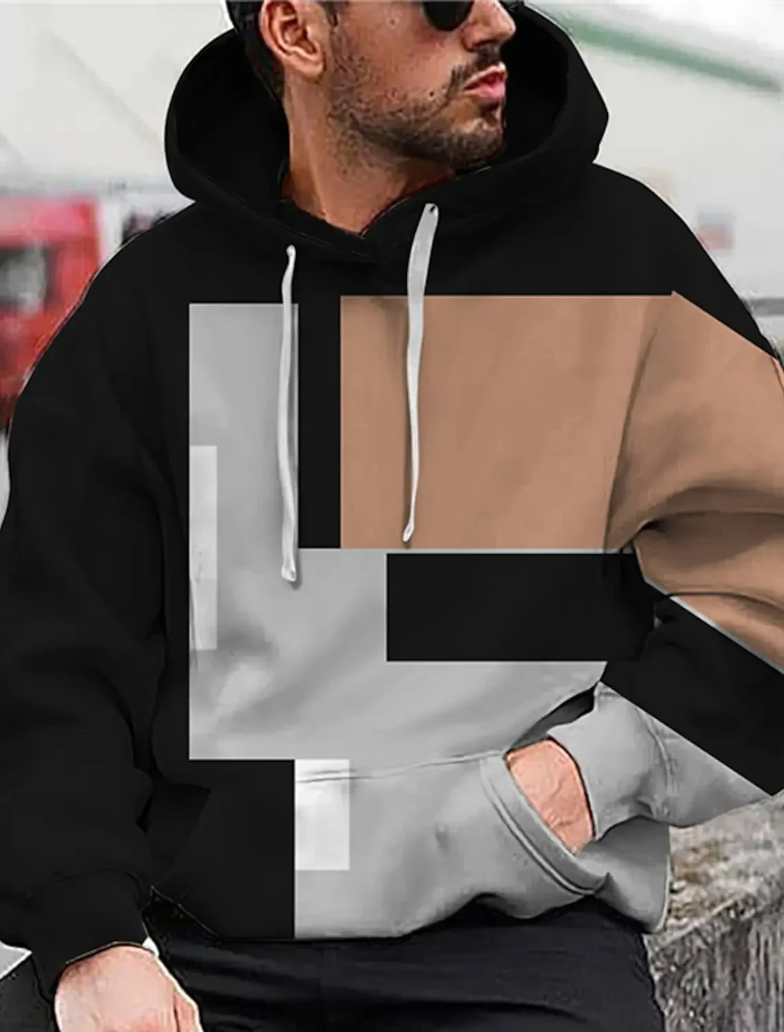 Nueva sudadera con capucha para hombre, diseño de bloques de colores, estampado 3D, tendencia urbana, manga larga, sudadera con capucha fresca de hip hop para deportes al aire libre