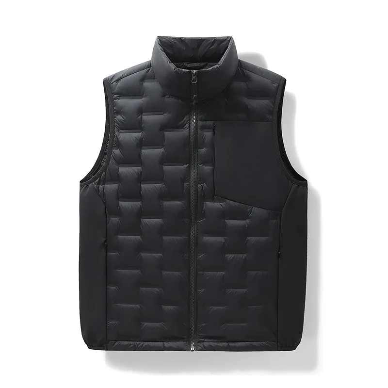 90 down Vest Sleeveless Stand Collar Outdoor Wearable Two-Way Zipper Youth Winter Warm Nylon Jacket Men's Fashion Commute