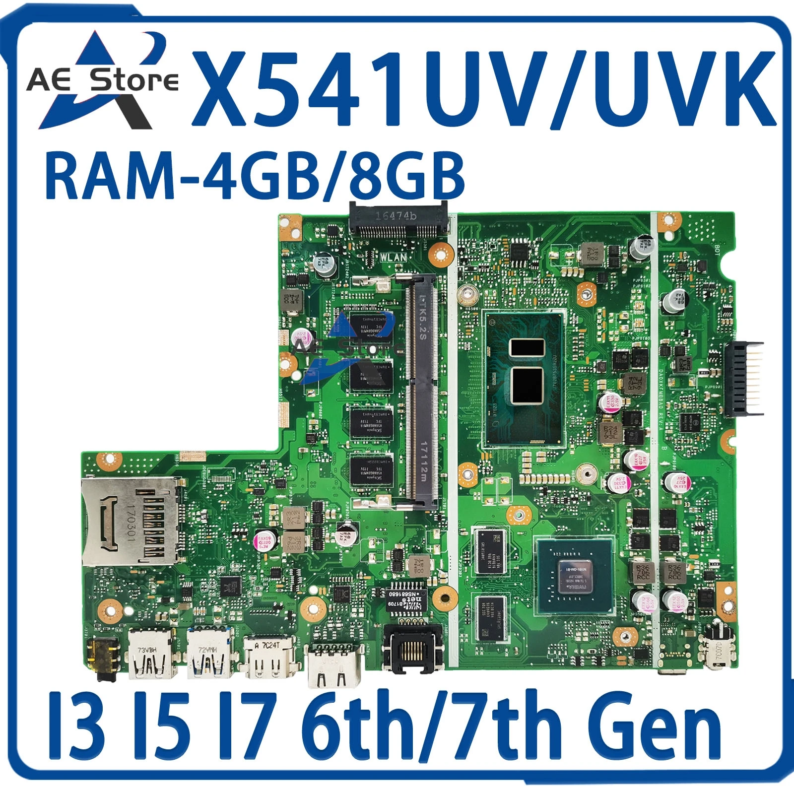 Материнская плата X541UV для ноутбука ASUS X541UJ X541UVK X541U F541U A541U, материнская плата I3 I5 I7 CPU GT920M, 4 ГБ/8 ГБ-ОЗУ, основная плата