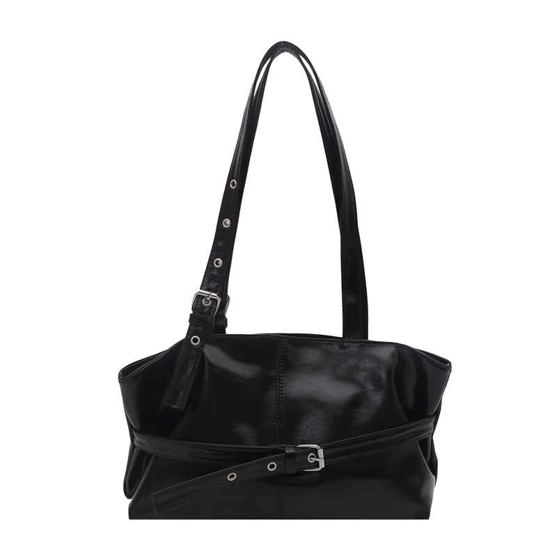 New Fashionable Versatile Belt Buckle Handbag Korean Style Solid Color Soft Leather Women’s Casual Shoulder Bag Underarm Bag