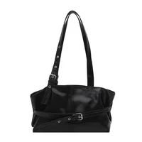 New Fashionable Versatile Belt Buckle Handbag Korean Style Solid Color Soft Leather Women’s Casual Shoulder Bag Underarm Bag