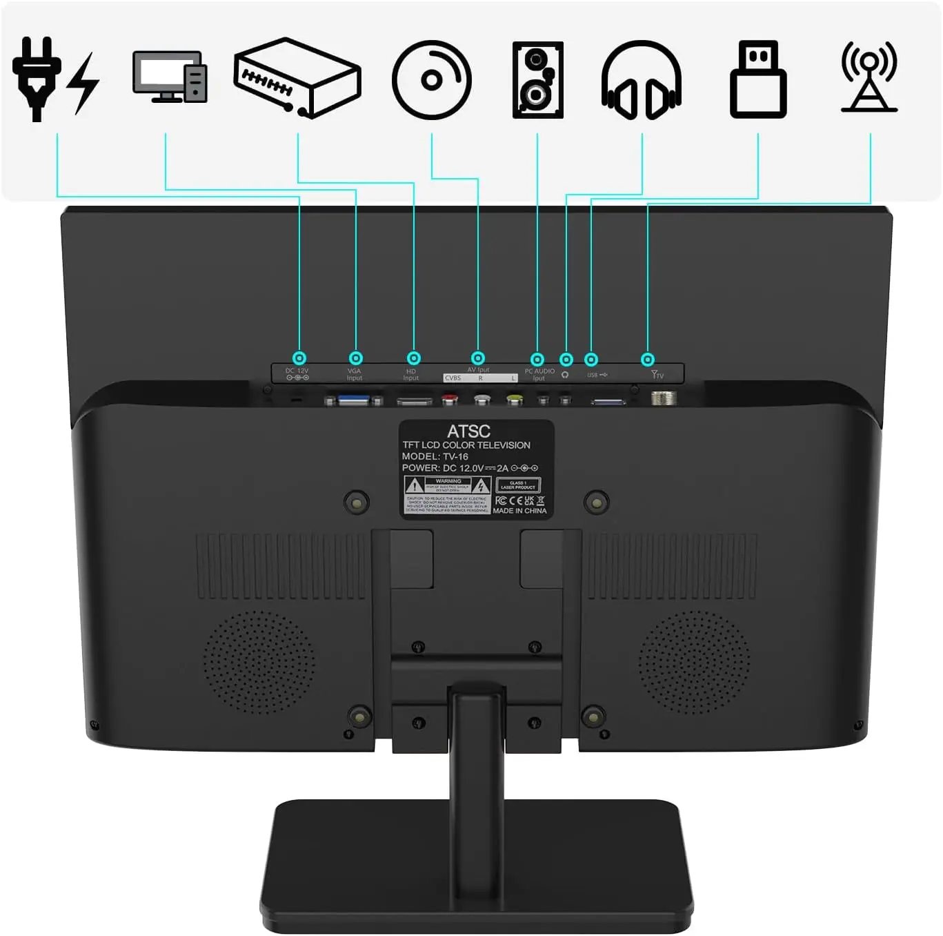 15.6 inch Small TV,Flat FHD IPS 1080P Screen TV with Antenna and Digital ATSC Tuner,HDMI/USB/VGA/Port,12 Volt Car Charger Cable
