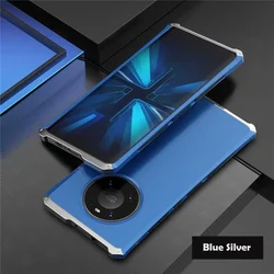 Shockproof Metal Armor Case with Aluminum Frame and Matte PC Cover for Mate 50 Pro (Blue Silver)