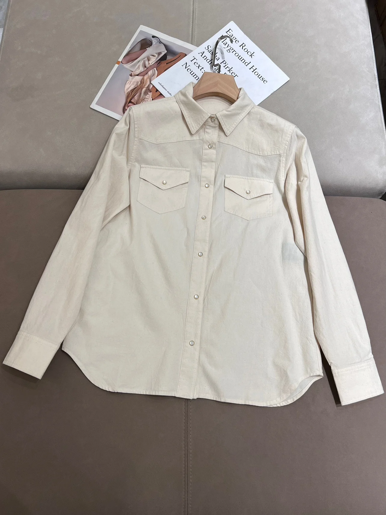 

Женская хлопковая рубашка с длинным рукавом, Повседневная белая блузка цвета слоновой кости, L * p, весна-осень