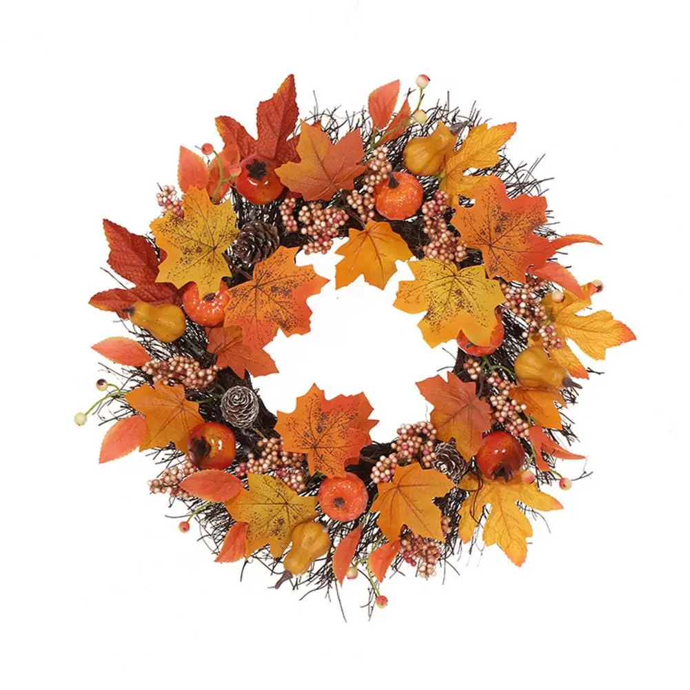 

Halloween Garland Front Door Wreath Vibrant Maple Leaf Wreath Realistic Non-fading Front Door Garland Decoration with Easy