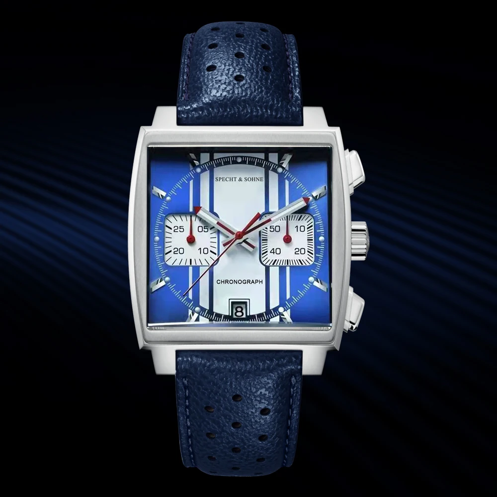 Specht&Sohne Men's Watches 2022 Luxury Fashion T&G Monac Quartz Wristwatch Leather Strap Blue Male Sport Watch Waterproof 
