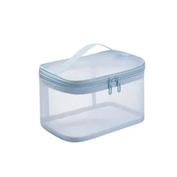 Spacious Nylon Mesh Cosmetic and Toiletry Travel Organizer (Single layer mesh cosmetic bag - blue)