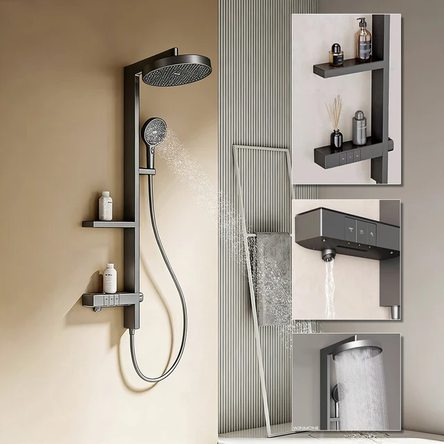 ชุดระบบฝักบัวเรนชาวเวอร์หรูหราแบบติดผนัง พร้อมก๊อกผสมน้ำในห้องน้ำ แผงฝักบัวแบบโมเดิร์น ชุดฝักบัวอาบน้ำแบบเต็มรูปแบบสำหรับอ่างอาบน้ำ ระบบก๊อกน้ำฝักบัวอาบน้ำที่สมบูรณ์สำหรับห้องน้ำวิลล่าโรงแรมปรับปรุงพาร์ทเมนท์ 1