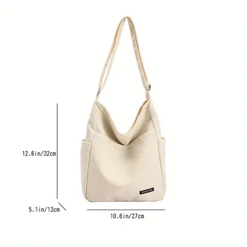 حقيبة كتف بسيطة، حقيبة يد متعددة الجيوب، حقيبة قماش نسائية بلون سادة، حقيبة تسوق ذات سعة كبيرة 2