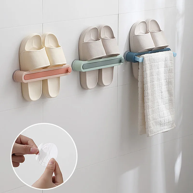 Wall-Mounted Shoe Storage Rack Shoe Organizer Self-adhesive Stand Shelf Slippers Rack Storage Hook Wall Hanging Hanger shoe organizer