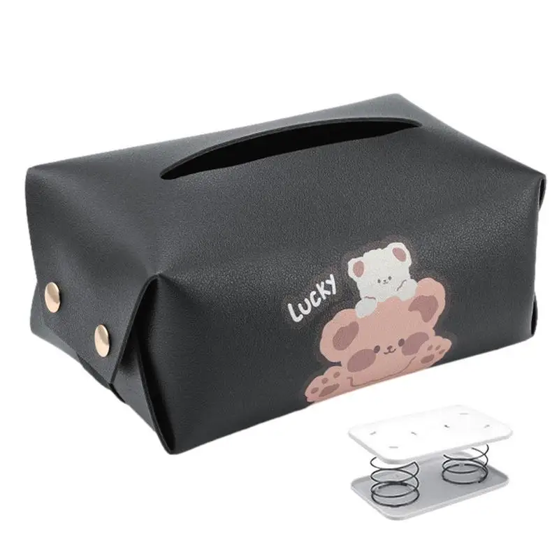 

Car Tissue Holder Auto PU Leather Napkin Dispenser With Spring Bracket Automobile Cartoon Armrest Box Napkin Dispenser Backseat