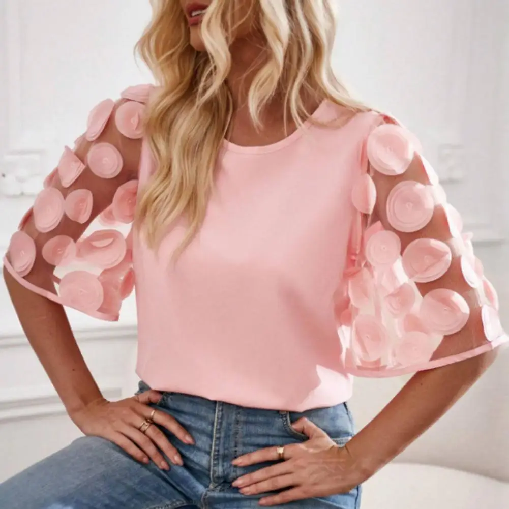 

O-neck Half-sleeve Shirt Stylish Women's Floral Print Casual Tee Shirt with Loose Fit O-neck Half Sleeves Trendy for Summer