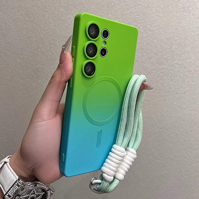 Luxury Gradient Color MagSafe Liquid Silicone Hand Chain Case Cover