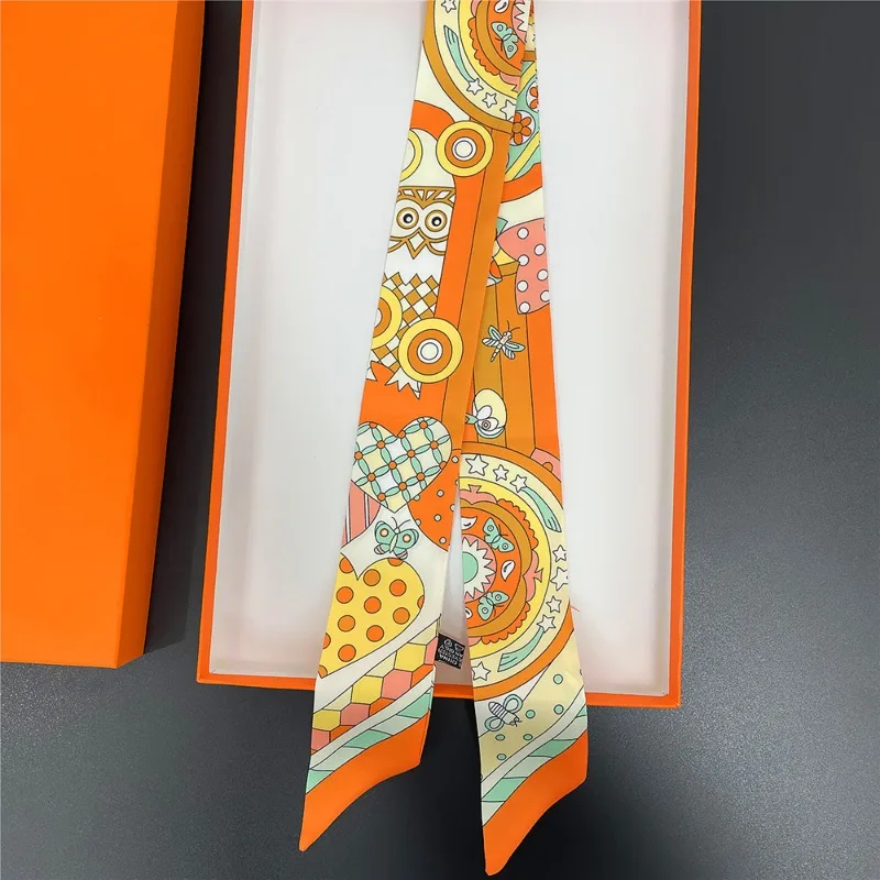 Match Colors For Women Belt Lock Chain Elegant Skinny Head Neck Silk Satin Small Bag Decoration Ribbon Scarf 2