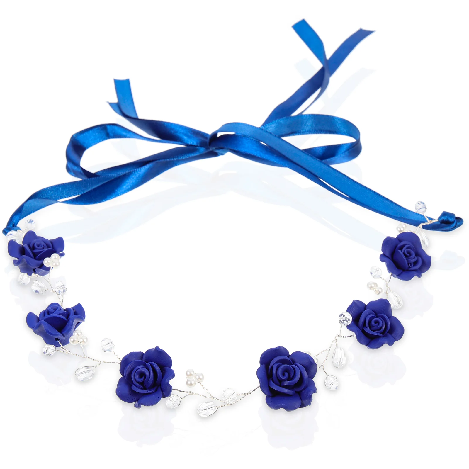 

Blue Rhinestone Headband Tiara Pearls Wedding for Brides Accessories Crystal Headpieces Headdress Polymer Clay