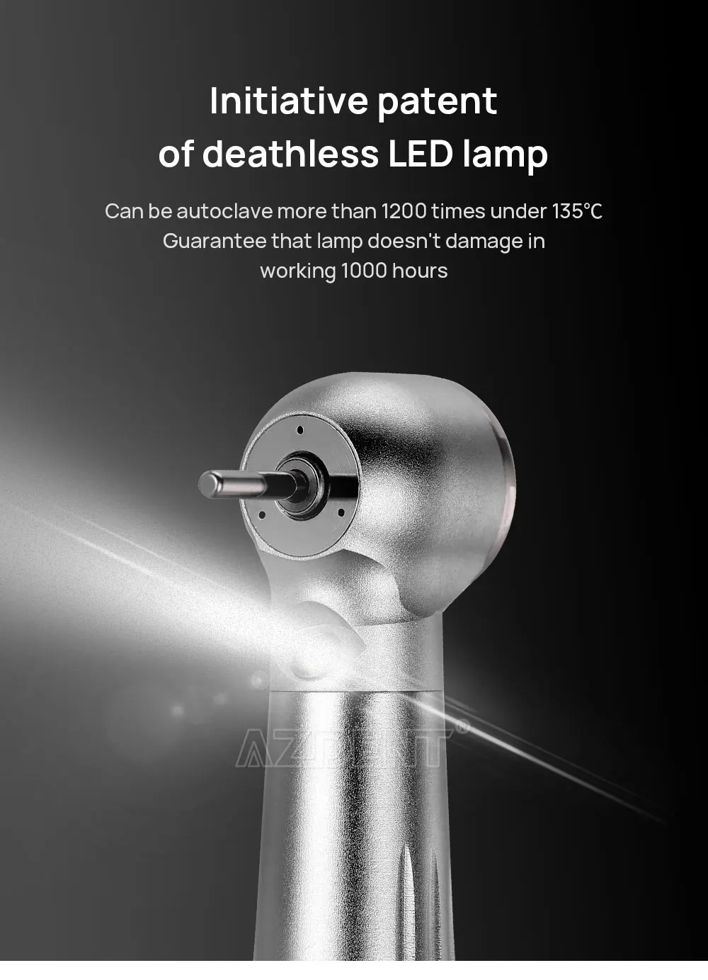 AZDENT Dental Hochgeschwindigkeits-E-Generator LED-Handstück Luftturbine Keramiklager Drehmomentkopf Druckknopf Dreifach-Wasserspray – Detail 7