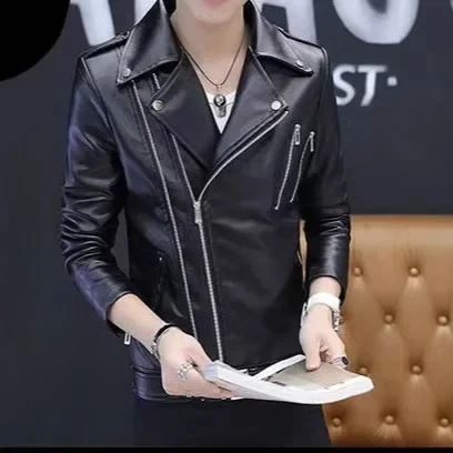 White Leather Jacket Men's Spring Autumn Fashionable Handsome New Style Outerwear Casual Loose Fit Male Clothing