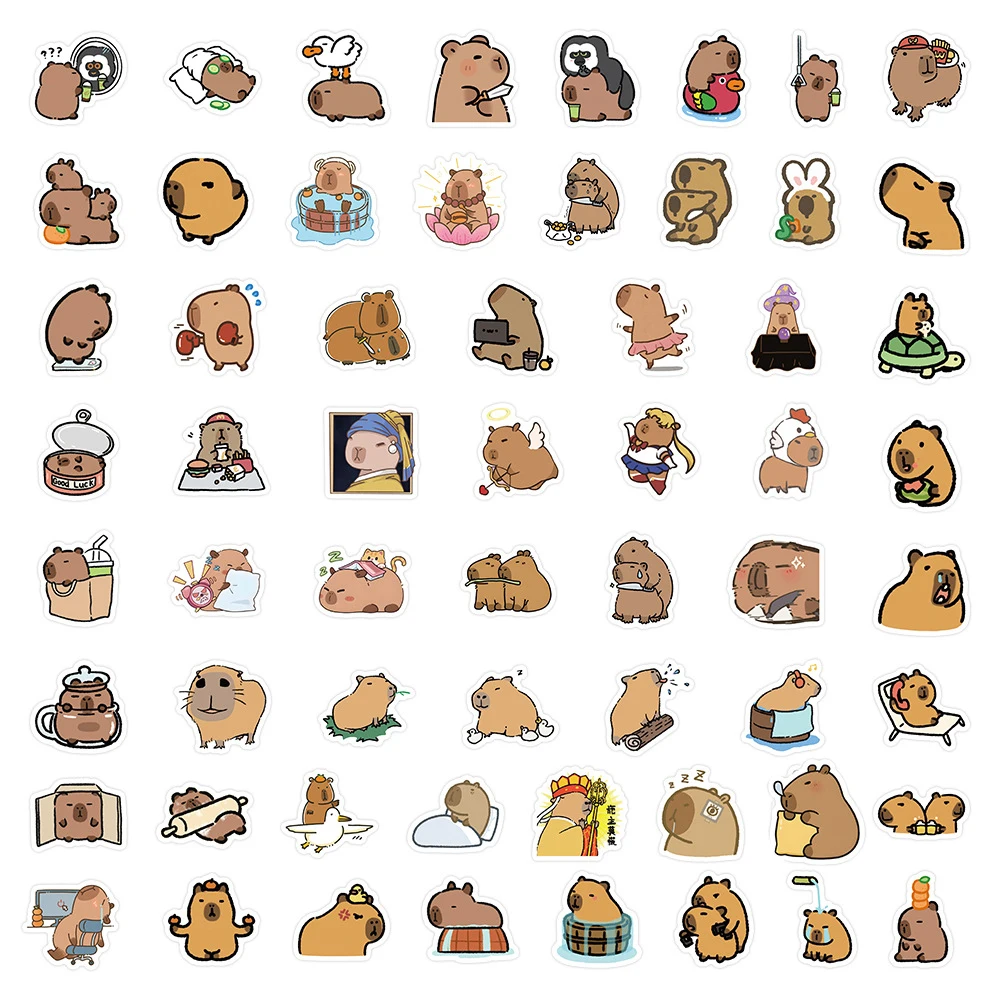 Kawaii Cartoon Capybara Animal Stickers 10/30/50/120pcs