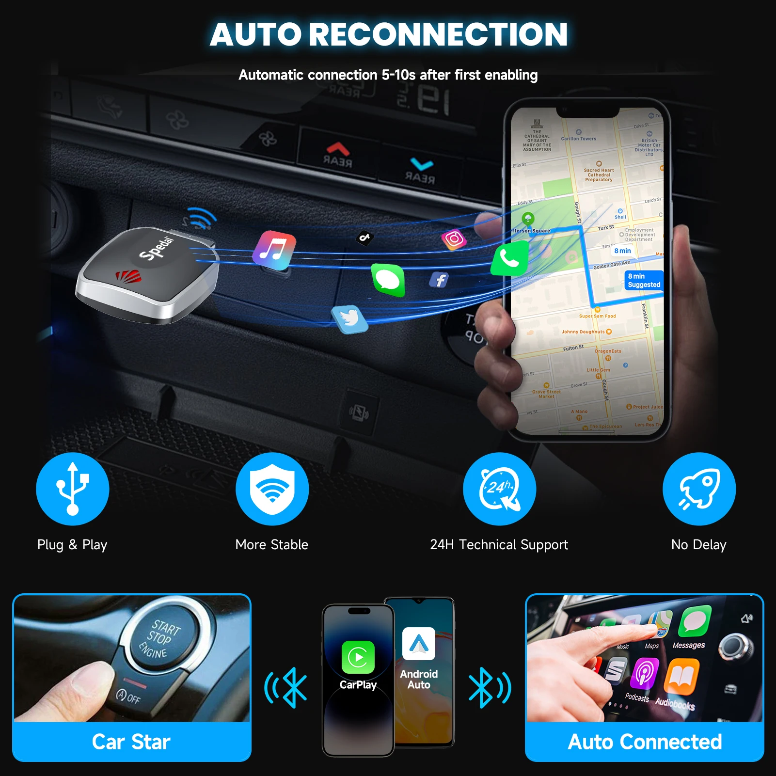 Wireless CarPlay Android Auto Adapter for Cars