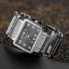 New CANSNOW Rectangle Ladies Wrist Watch Silver Bangle Watches For Women Crystal Hollow Stainless Steel Quartz Female Clock 2