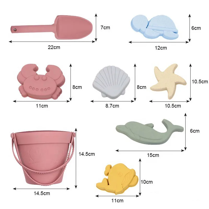 Set di giochi da spiaggia in silicone per bambini con secchiello_voghion.com