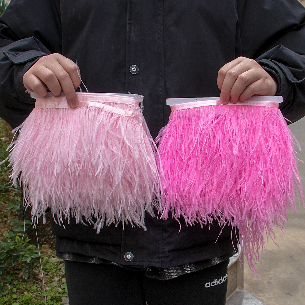 1Meter 8-10cm Light Pink Ostrich Feather Trims Ribbon Colorful Feathers For Crafts Sewing Plumes Wedding Clothing Decoration,ostrich feathers,mixed color feathers,craft feathers,natural feathers