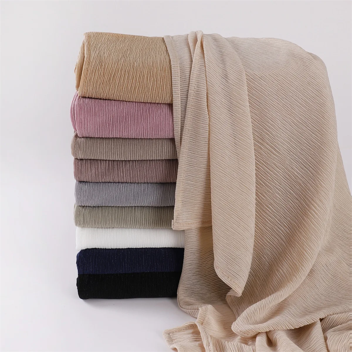 Ramadan Plain Wrinkle Striped Line Modal Cotton Jersey Hijab Long Muslim Scarf Shawl Soft Turban Tie Head Wraps Islamic Headband premium solid wrinkle muslim veil crinkle satin hijab scarf for women turban luxury brand shawl and wraps turkey hijabs musulman